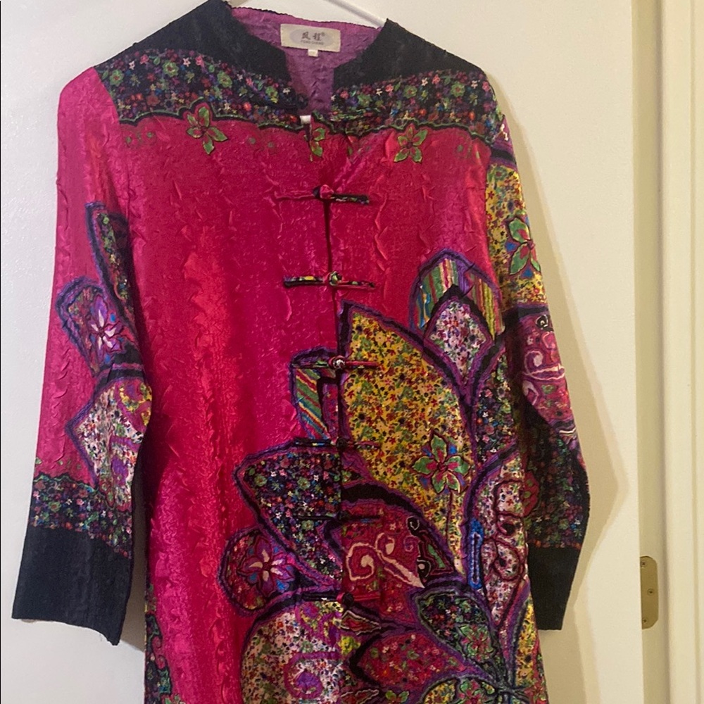 Asian oriental style kimono tunic caftan colorful ladies XXL loose long sleeve